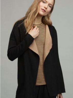 Eileen Fisher Silk & Organic Cotton Cascading Cardigan, Black/Clay